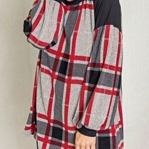 eloges NIP  Red/Black/Gray Plaid Puffed Long Sleeve Top Sz. M
